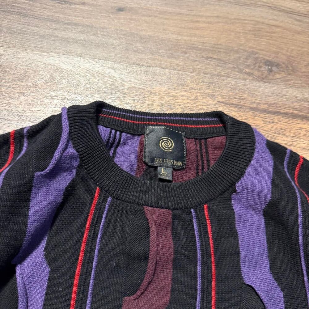Vintage 1990’s Y2K Coogie Style Abstract Striped Sweater Size L Black Purple Red - Picture 3 of 6